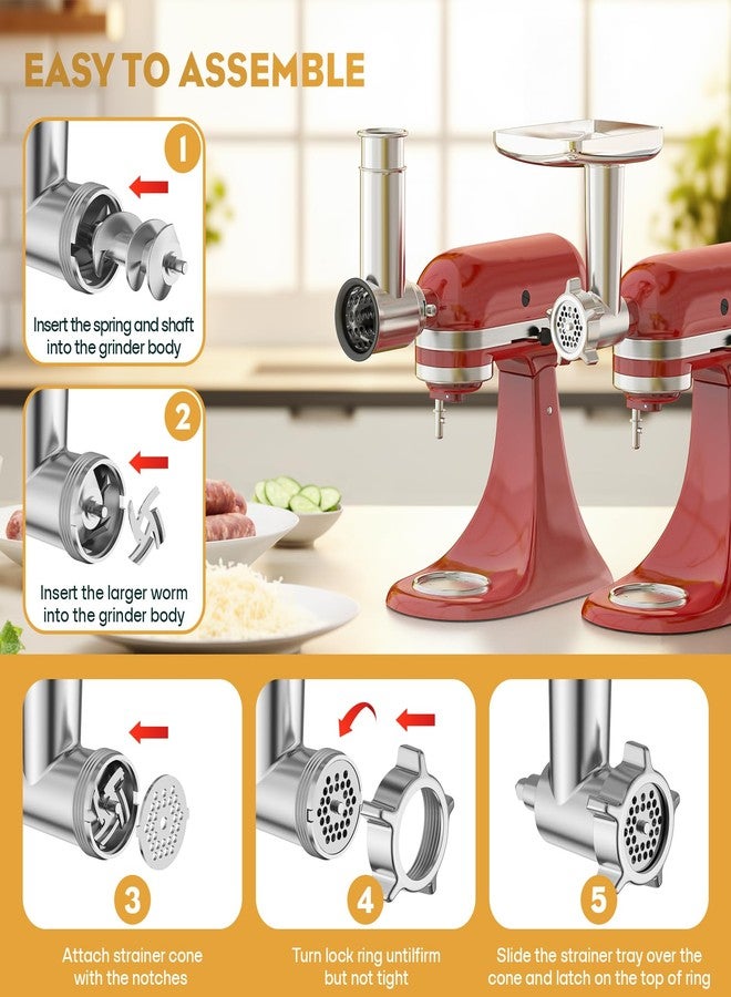 GVODE Meat Grinder & Stainless Steel Slicer Shredder Attachment for KitchenAid Stand Mixer, Meat Grinder Attachment with Sausage Stuffing Set and Cheese Grater, For KitchenAid Mixer Attachments - Image 3